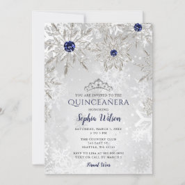 Silver Navy Snöflingor Tiara Quinceañera Inbjudningar