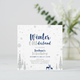 Silver & Navy Vinter Onederland 1:a Första Födelse Inbjudningar