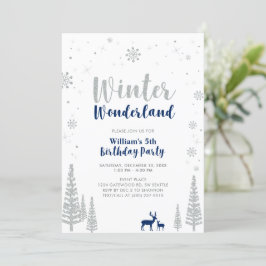 Silver & Navy Vinter Värld Pojk Födelsedag Inbjudningar
