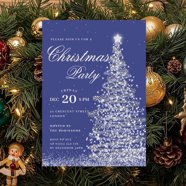 Silver Navy Winter Christmas Tree Holiday Party  Inbjudningar (Silver Navy Winter Christmas Tree Holiday Party Invitation)
