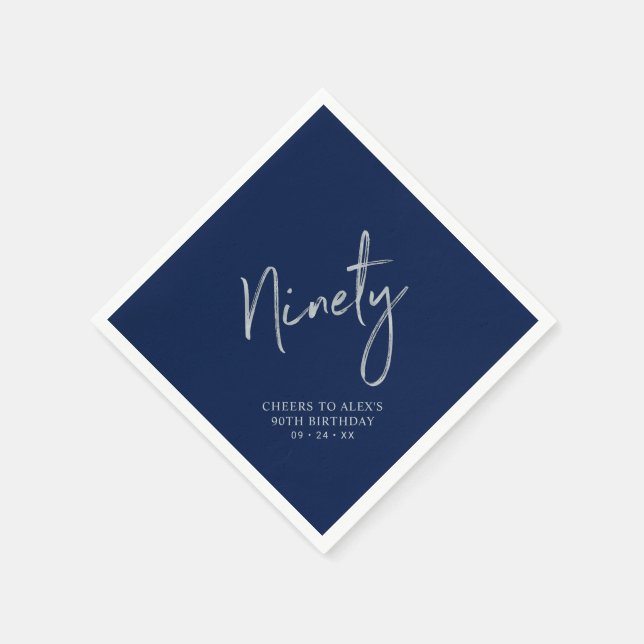 Silver Navyblå Glada Ninety 90-årsfest Pappersservett (Hörn)