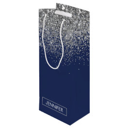 Silver Navyblå Glitter Girlig Monogram Namn