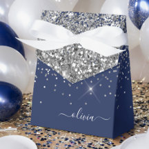 Silver Navyblå Glitter Girly Monogramnamn