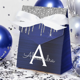 Silver Navyblå Glitter Glans Monogram Namn Presentaskar