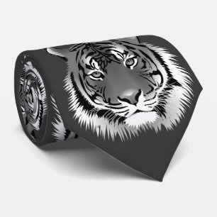 Silver Neck Tie med Svartvit tiger Slips