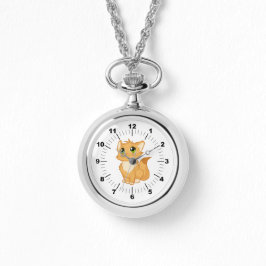 Silver Necklace Watch Cute Cat Armbandsur