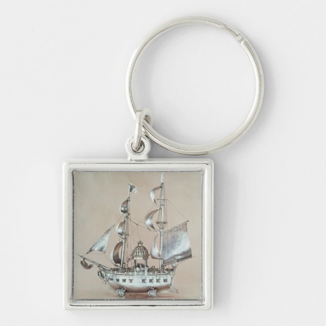 Silver Nef Fyrkantig Silverfärgad Nyckelring (Framsidan)