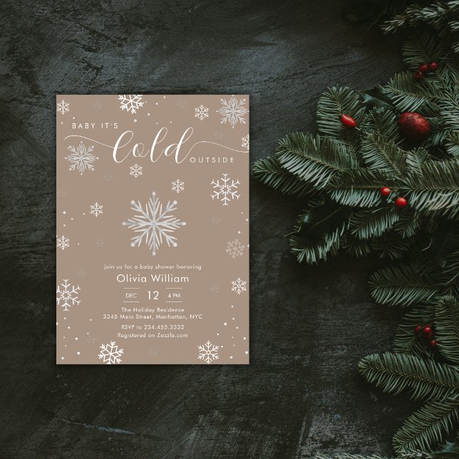 Silver Neutral Magi Vinter Snöflinga Bebis Baddnin Inbjudningar (Silver Neutral Magic Winter Snowflake Baby Shower Invitation)