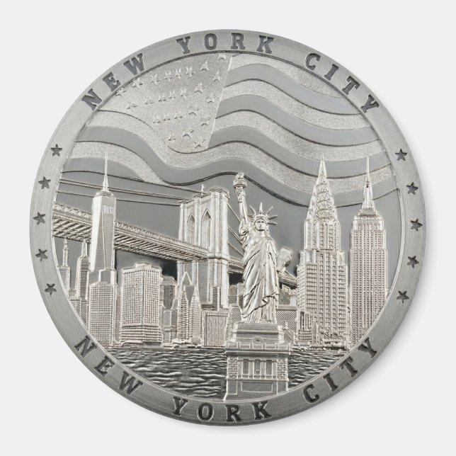 Silver New York City Manhattan Bridge Souvenir Magnet (Framsidan)