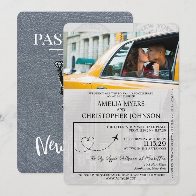 Silver New York City Pass Bröllop Inbjudningar (Fram/baksida)