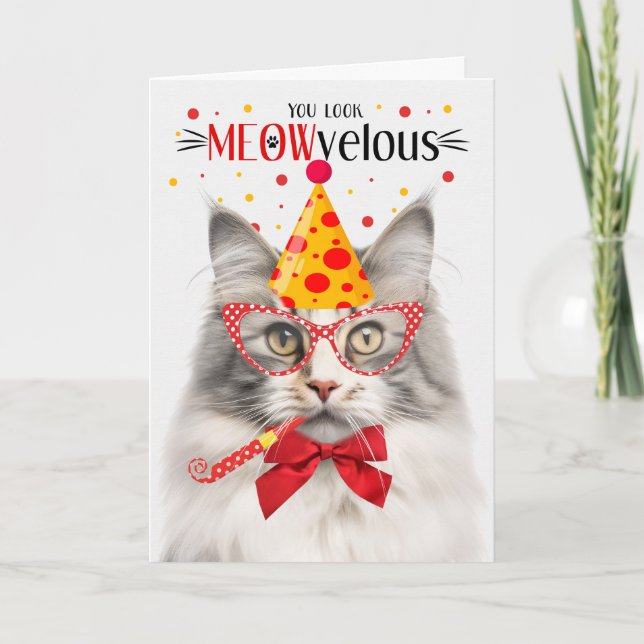 Silver Norsk skogskassa MEOWvelous Birthday Kort (Framsida)