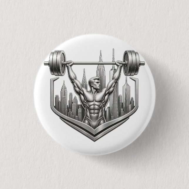 Silver NYC Bodybuilder Logo - Metallic New York Ci Knapp (Framsida)