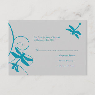 Silver och Aqua Blue Dragonfly Bröllop OSA Kort