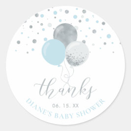 Silver och blå ballonger | Prioritera tack Runt Klistermärke