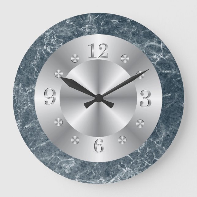 Silver och blå faux marble stor klocka (Framsida)