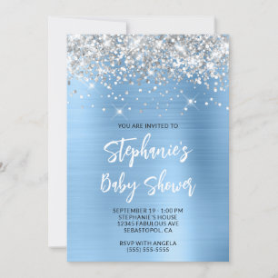 Silver och Blå Glam Online-registrerings Baby Show Inbjudningar