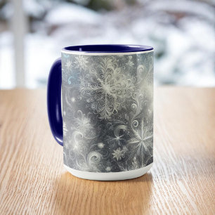 Silver och Blå snöflingvinter Mugg
