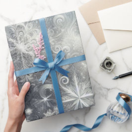 Silver och Blå snöflingvinter Presentpapper