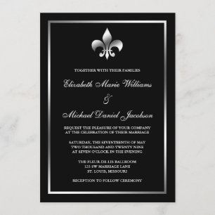 Silver och Black Fleur de Lis Bröllop Inbjudningar