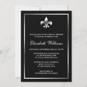 Silver och Black Fleur de Lis Möhippa Inbjudningar
