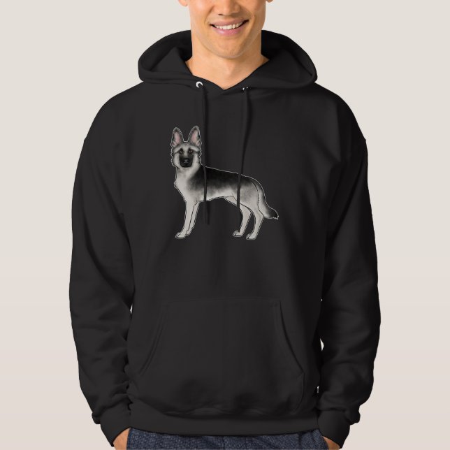 Silver och Black German Shepherd GSD Hund design Hoodie (Framsida)