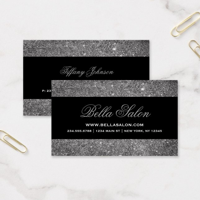 Silver och Black Glam Faux Glitter Visitkort (Skapare uppladdad)
