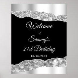 Silver och Black Glam Tårar Birthday Välkommen Poster
