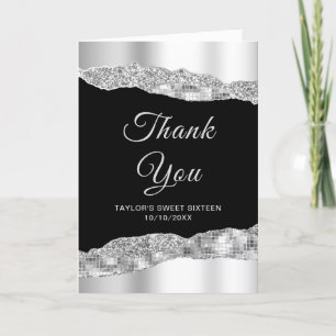 Silver och Black Glam Tårar Sweet sixteen Tack Kort