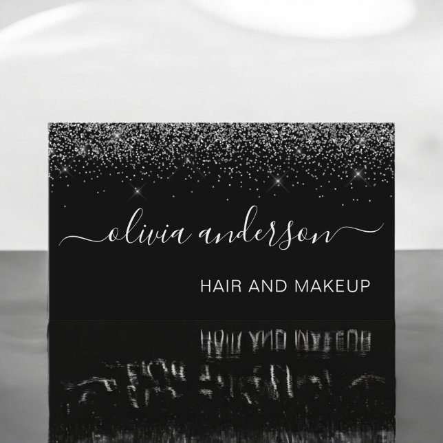 Silver och Black Glitter Hair Makeup Salon Visitkort (Skapare uppladdad)