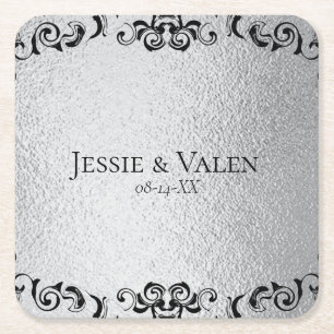 Silver och Black Gothic Bröllop Underlägg Papper Kvadrat