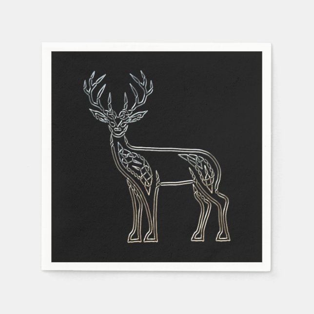 Silver och Black Hjort Celtic Stil Knot Pappersservett (Framsidan)