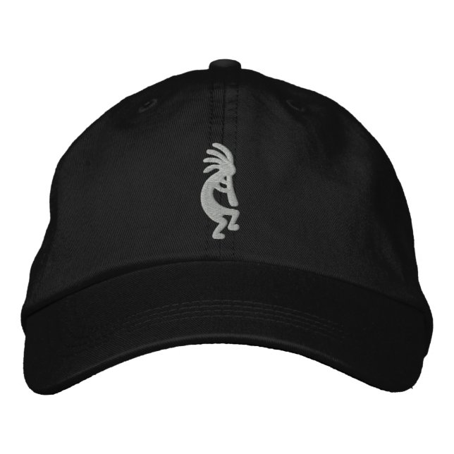 Silver och Black Kokopelli Embroized Hat Broderad Keps (Framsida)