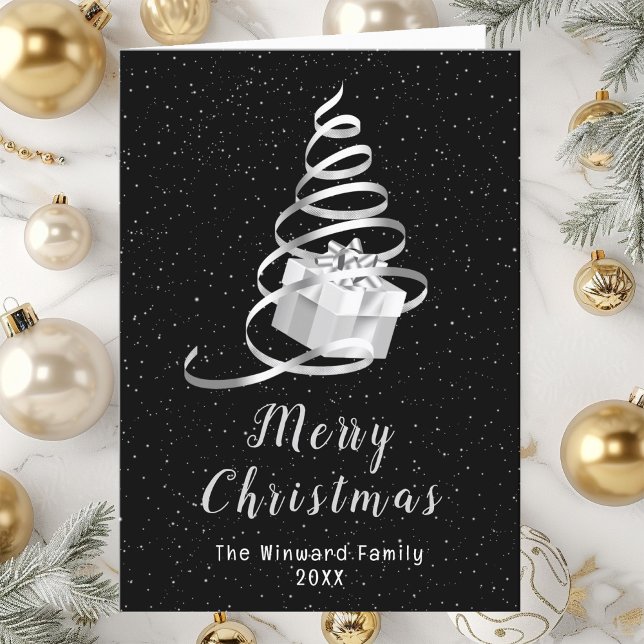 Silver och Black Ribbon Gift God jul Helgkort (Skapare uppladdad)