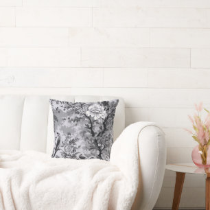 Silver och Black Toile de Fleur Kudde