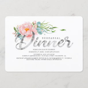 Silver och Blommigtar för Rosa Inbjudningar