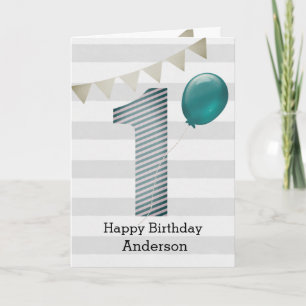 Silver och Blue 1st Birthday Boy Kort