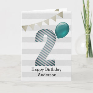 Silver och Blue 2nd Birthday Boy Kort