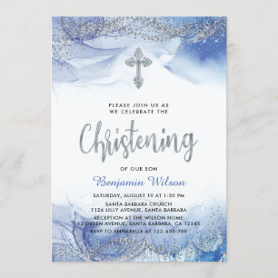 Silver och Blue Boy Christing Inbjudningar