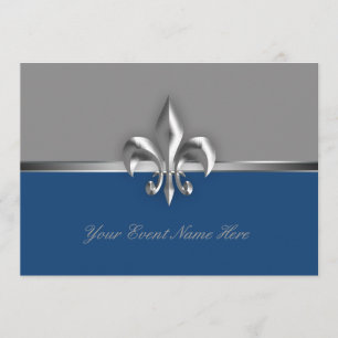 Silver och Blue Fleur de Lis Event Inbjudningar
