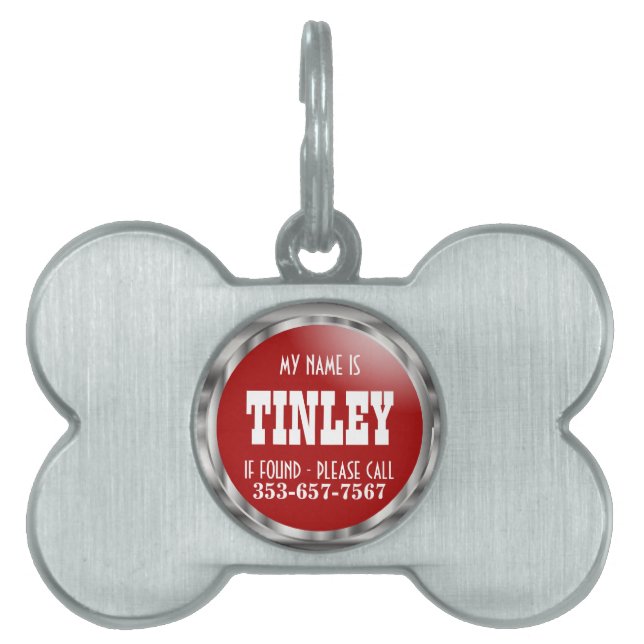 Silver och Deep Red | DIY NAMN ID-bricka Husdjur (Framsidan)