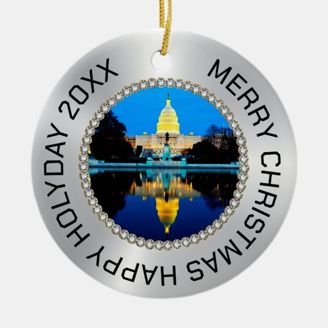 Silver och diamanter Photo Ram US Capital Julgransprydnad Keramik (Framsidan)