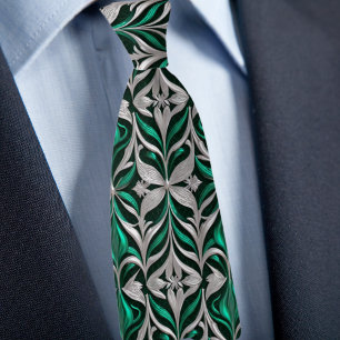 Silver och Emerald Modern Mönster Slips