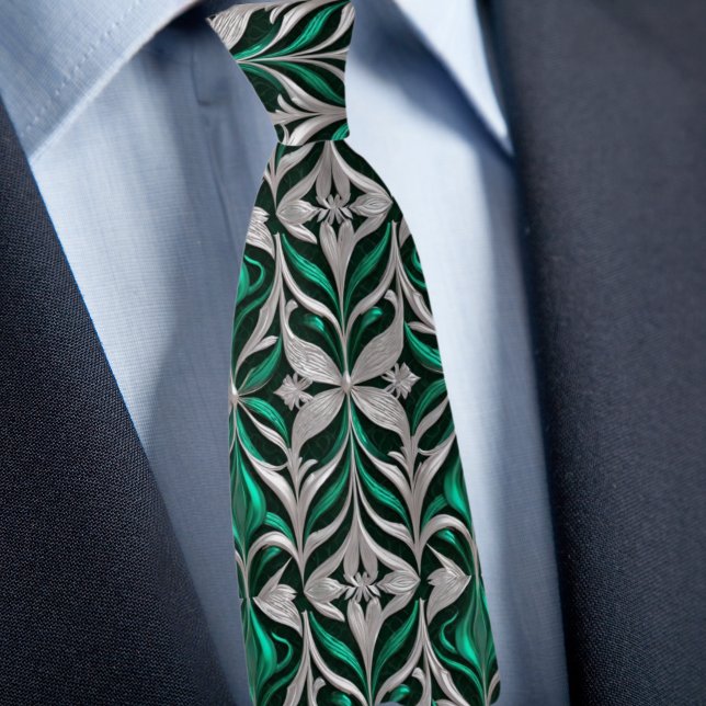 Silver och Emerald Modern Mönster Slips (Skapare uppladdad)
