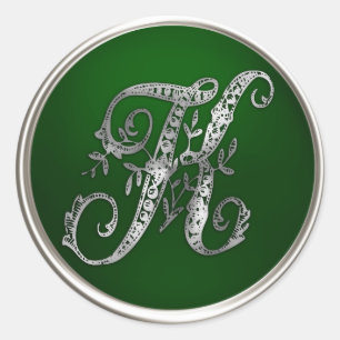 Silver och Emerald Monogram K Kuvert Seal Runt Klistermärke