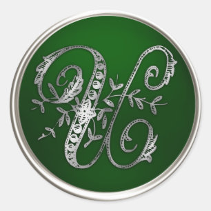 Silver och Emerald Monogram U Kuvert Seal Runt Klistermärke