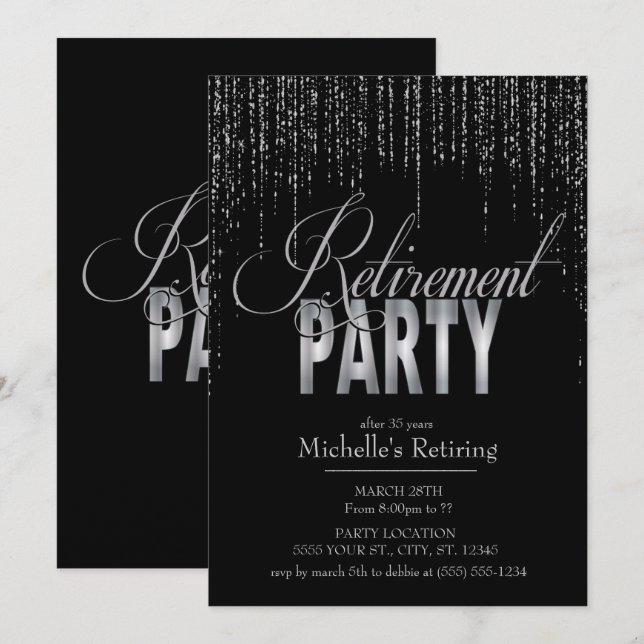 Silver- och för svartpensionparty inbjudningar (Fram/baksida)