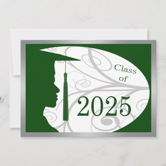 Silver och Grönt Man Silhouette 2025-kort Inbjudningar (Framsida)