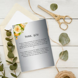 Silver och Gul ros Bröllop Tack Kort