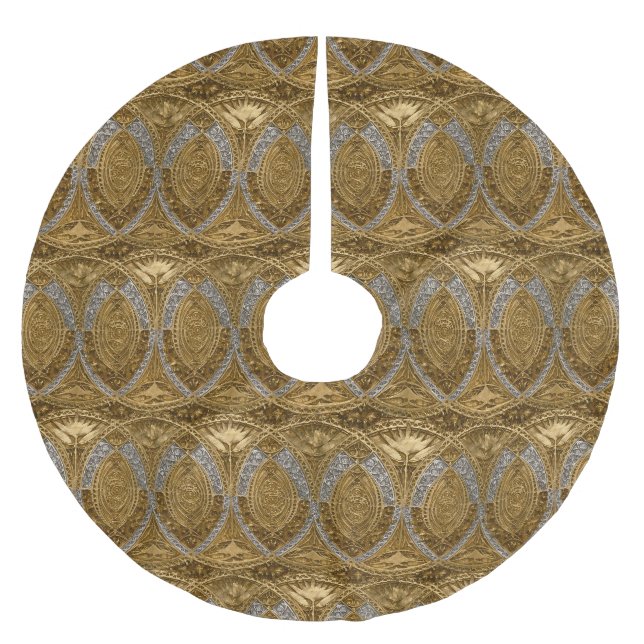 Silver och guld Art Deco-mönster Julgransmatta Borstad Polyester (Framsidan)