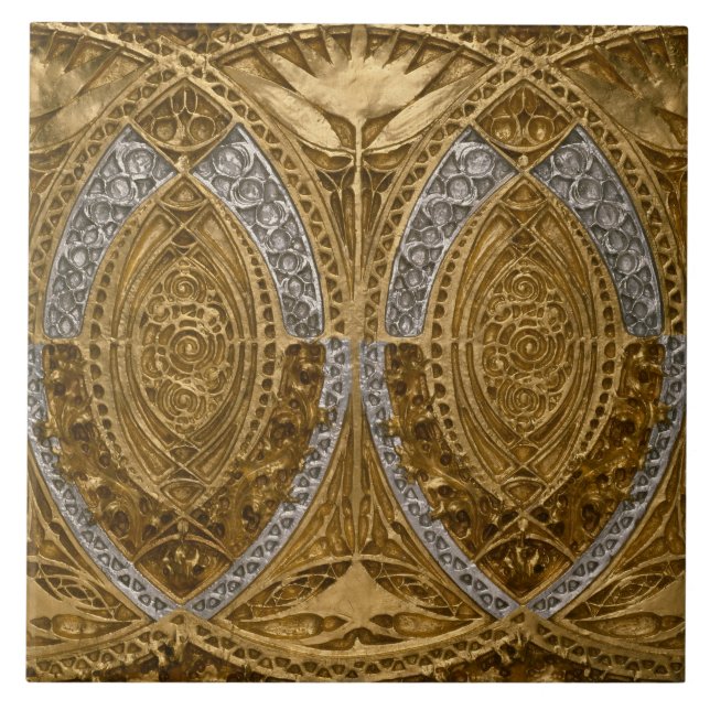 Silver och Guld Art Deco Mönster Kakelplatta (Framsidan)